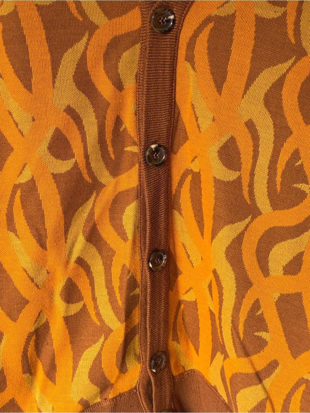Retro AIrwalk Men's L Patterned V-Neck Cardigan Sweater Brown/Orange MINTY - Picture 2 of 4
